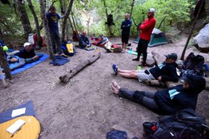 Group discussion in camp. The Narrows, Zion National Park, Utah