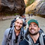 Selfie of Kent and Curt and the team following behind on the Virgin River. Zion National Park, Utah