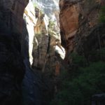 Another breathtaking view of the sun high on the cliffs of the Narrows. Zion National Park, Utah