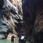 High cliffs along the Virgin River, the Narrows, Zion National Park, Utah